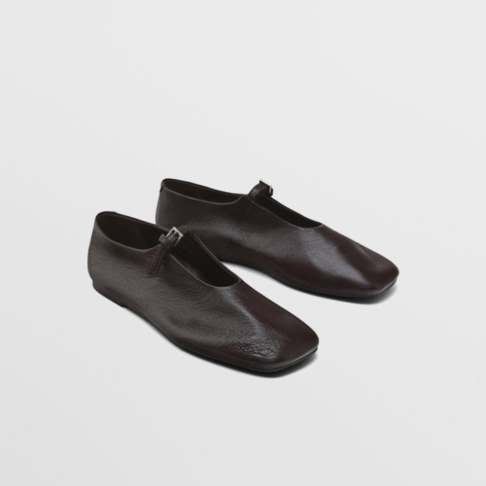 Massimo Dutti Brown Soft Leather Ballet Flats 42